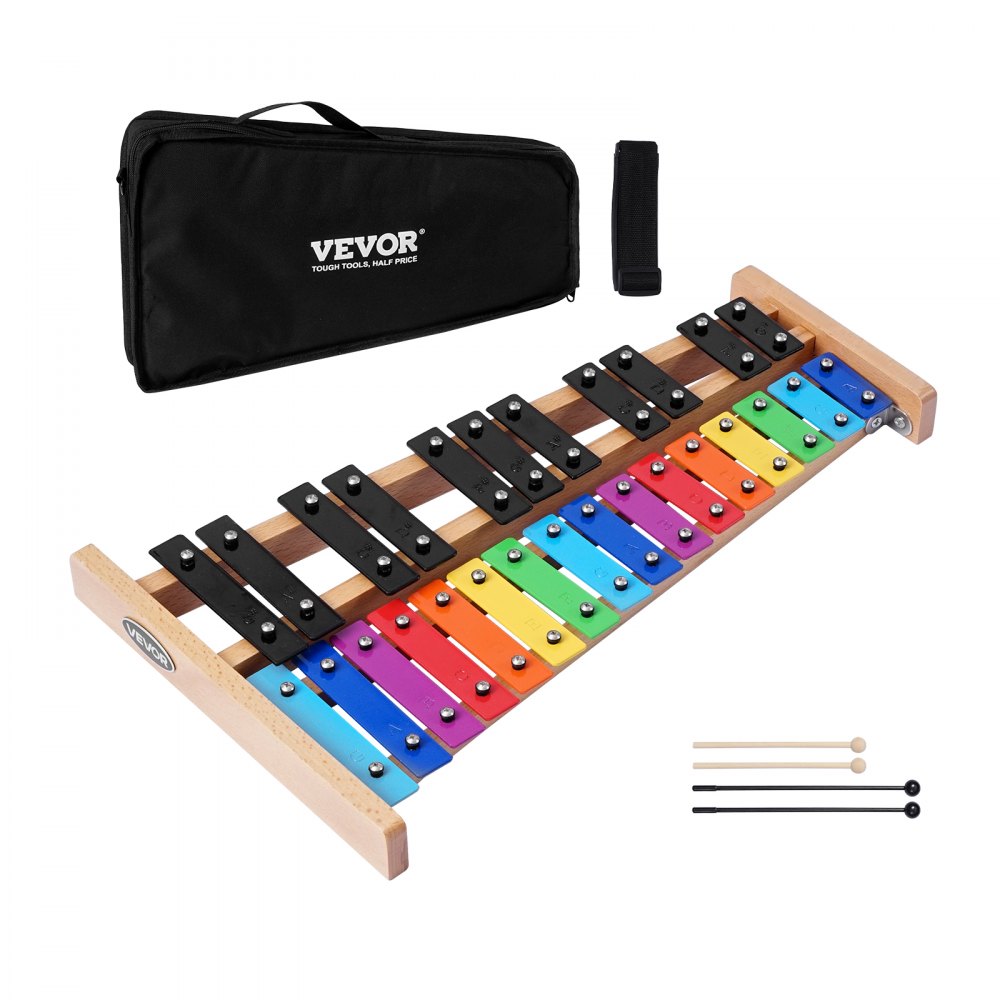 VEVOR Glockenspiel Xylophone, 27 Notes, Professional Xylophone Percussion Instrument, with Colorful Metal Keys