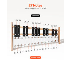 VEVOR Glockenspiel Xylophone, 27 Notes, Professional Xylophone Percussion Instrument, with Metal Keys, Includes 4