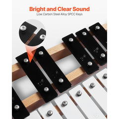 VEVOR Glockenspiel Xylophone, 27 Notes, Professional Xylophone Percussion Instrument, with Metal Keys, Includes 4