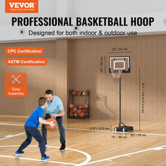 VEVOR Basketball Hoop, 5-7 ft Adjustable Height Portable Backboard System, 32 inch Basketball Hoop & Goal, Kids &