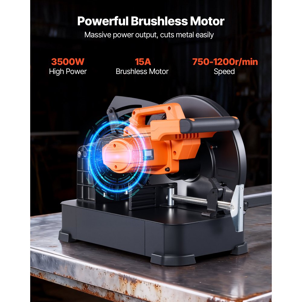 VEVOR Chop Saw, 14-inch Stainless Steel Cold Cut Blade, 3500 W Powerful Brushless Motor, 750-1200 r/min Adjustable