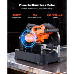 VEVOR Chop Saw, 14-inch Stainless Steel Cold Cut Blade, 3500 W Powerful Brushless Motor, 750-1200 r/min Adjustable