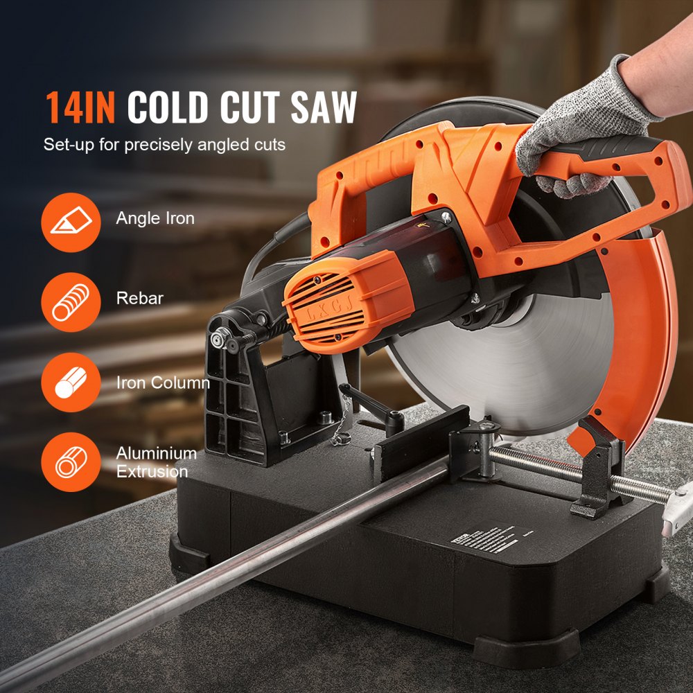 VEVOR Chop Saw, 14"/355mm Blade Diameter Cut Off Saw, 2800W 1200RPM Steel Cutting Machine, 0-45° Adjustable Dry Cut