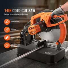 VEVOR Chop Saw, 14"/355mm Blade Diameter Cut Off Saw, 2800W 1200RPM Steel Cutting Machine, 0-45° Adjustable Dry Cut
