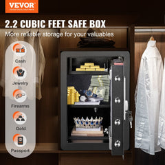 VEVOR Safe, 2.2 Cubic Feet Home Safe, Steel Security Safe with Fingerprint, Digital Keypad and 2 Keys, Cabinet Safe