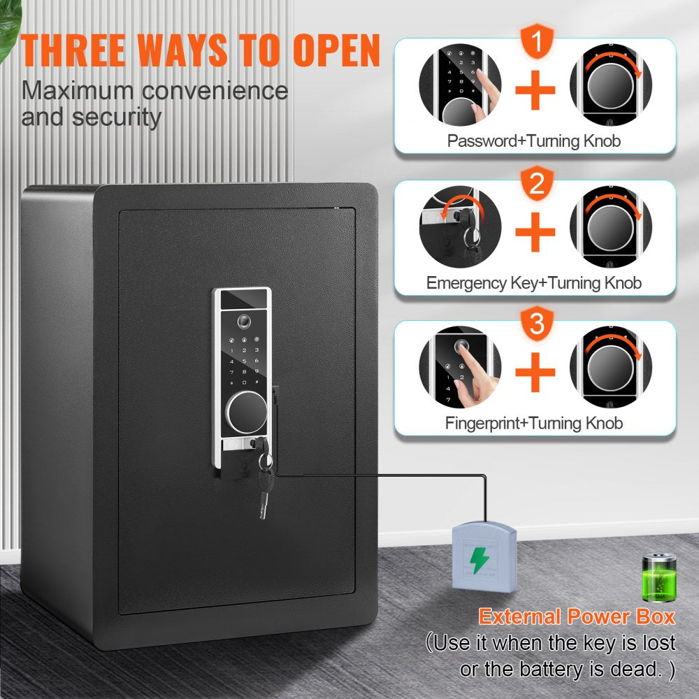 VEVOR Safe, 2.2 Cubic Feet Home Safe, Steel Security Safe with Fingerprint, Digital Keypad and 2 Keys, Cabinet Safe