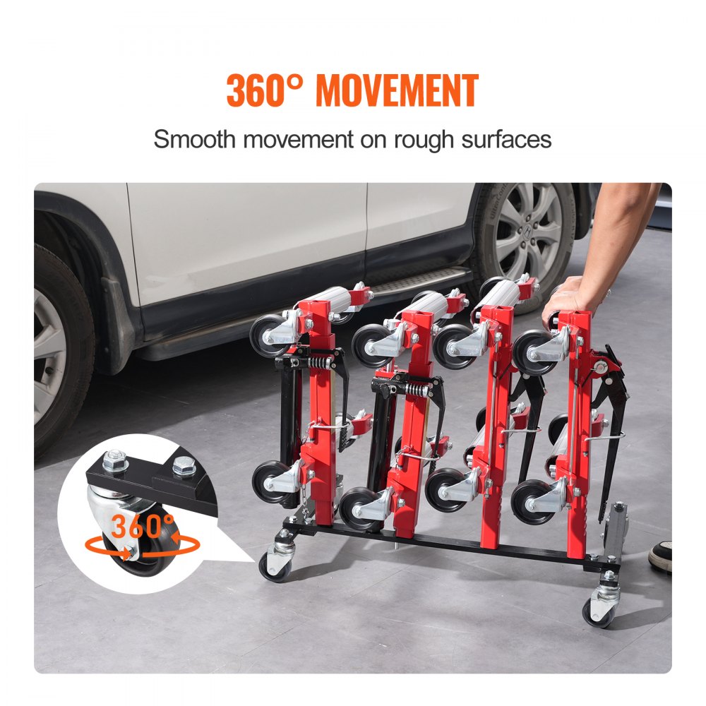 VEVOR Car Dolly Rack, Storage Rack with 360° Rotatable Wheels, Hydraulic Ratchet Trolley Jack Stand Organizer, Jack