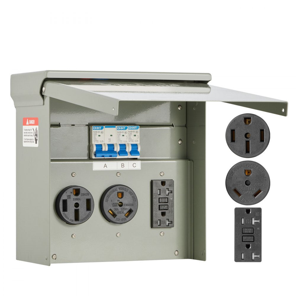 VEVOR Temporary Power Outlet Panel, 20 30 50 Amp, RV EV Electrical Outlet Panel, with NEMA 50 Amp NEMA 30 Amp GFCI 20