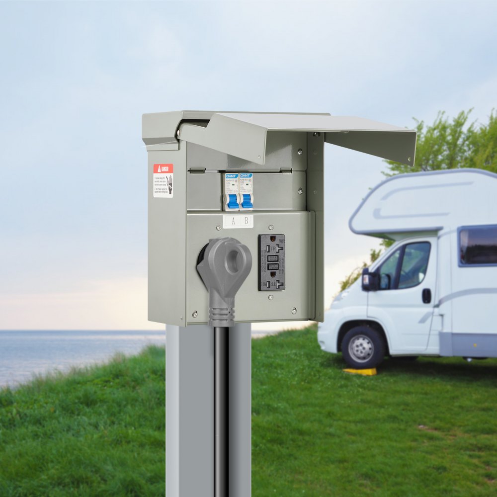 VEVOR Temporary Power Outlet Panel, 20 30 Amp, RV EV Electrical Outlet Panel with NEMA 30 Amp GFCI 20 Amp Receptacle