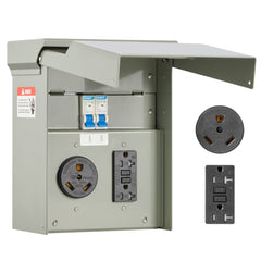 VEVOR Temporary Power Outlet Panel, 20 30 Amp, RV EV Electrical Outlet Panel with NEMA 30 Amp GFCI 20 Amp Receptacle