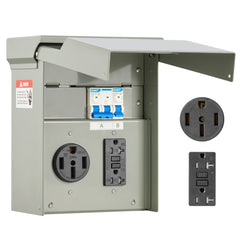 VEVOR Temporary Power Outlet Panel, 20 50 Amp, RV EV Electrical Outlet Panel with NEMA 50 Amp GFCI 20 Amp Receptacle