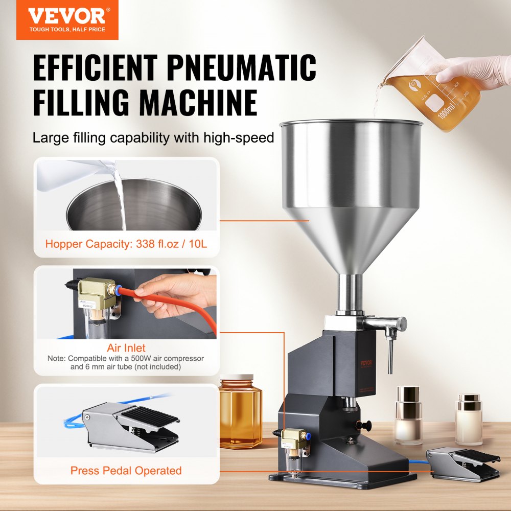 VEVOR Pneumatic Paste Liquid Filling Machine, 5-50ml Bottle Filler, Bottle Filling Machine, Stainless Steel Liquid