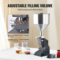 VEVOR Pneumatic Paste Liquid Filling Machine, 5-50ml Bottle Filler, Bottle Filling Machine, Stainless Steel Liquid