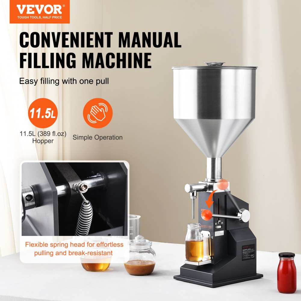 VEVOR Manual Paste Liquid Filling Machine, 5-100ml Bottle Filler, Adjustable Bottle Filling Machine, Stainless Steel