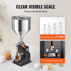 VEVOR Manual Paste Liquid Filling Machine, 5-100ml Bottle Filler, Adjustable Bottle Filling Machine, Stainless Steel