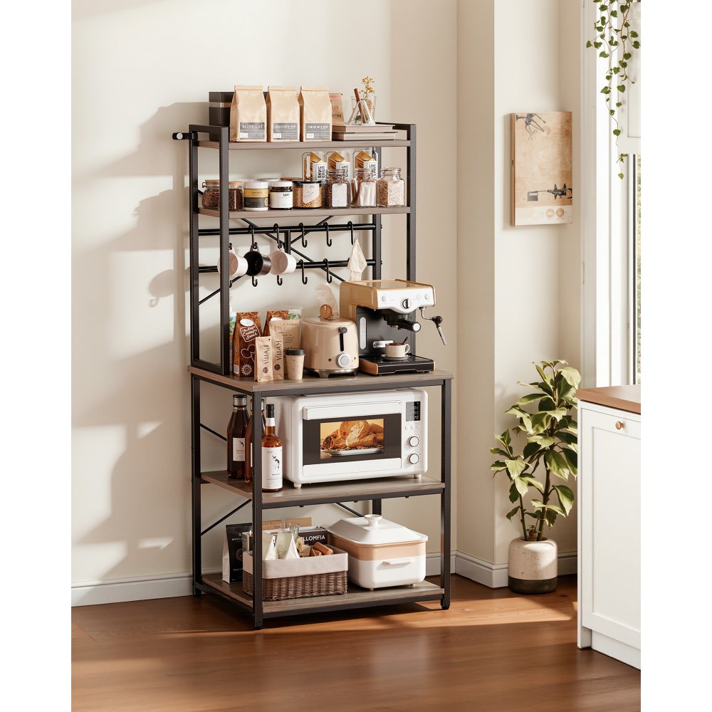 VEVOR Kitchen Bakers Rack, 23.6 inch Width Bakers Rack, Kitchen Stand with X-Shaped Support Bar, 12 S-Shaped Hooks