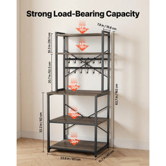 VEVOR Kitchen Bakers Rack, 23.6 inch Width Bakers Rack, Kitchen Stand with X-Shaped Support Bar, 12 S-Shaped Hooks