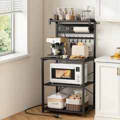 VEVOR Kitchen Bakers Rack, 4.6ft Power Cable Bakers Rack with Power Outlet, Kitchen Stand with X-Shaped Support Bar, 8