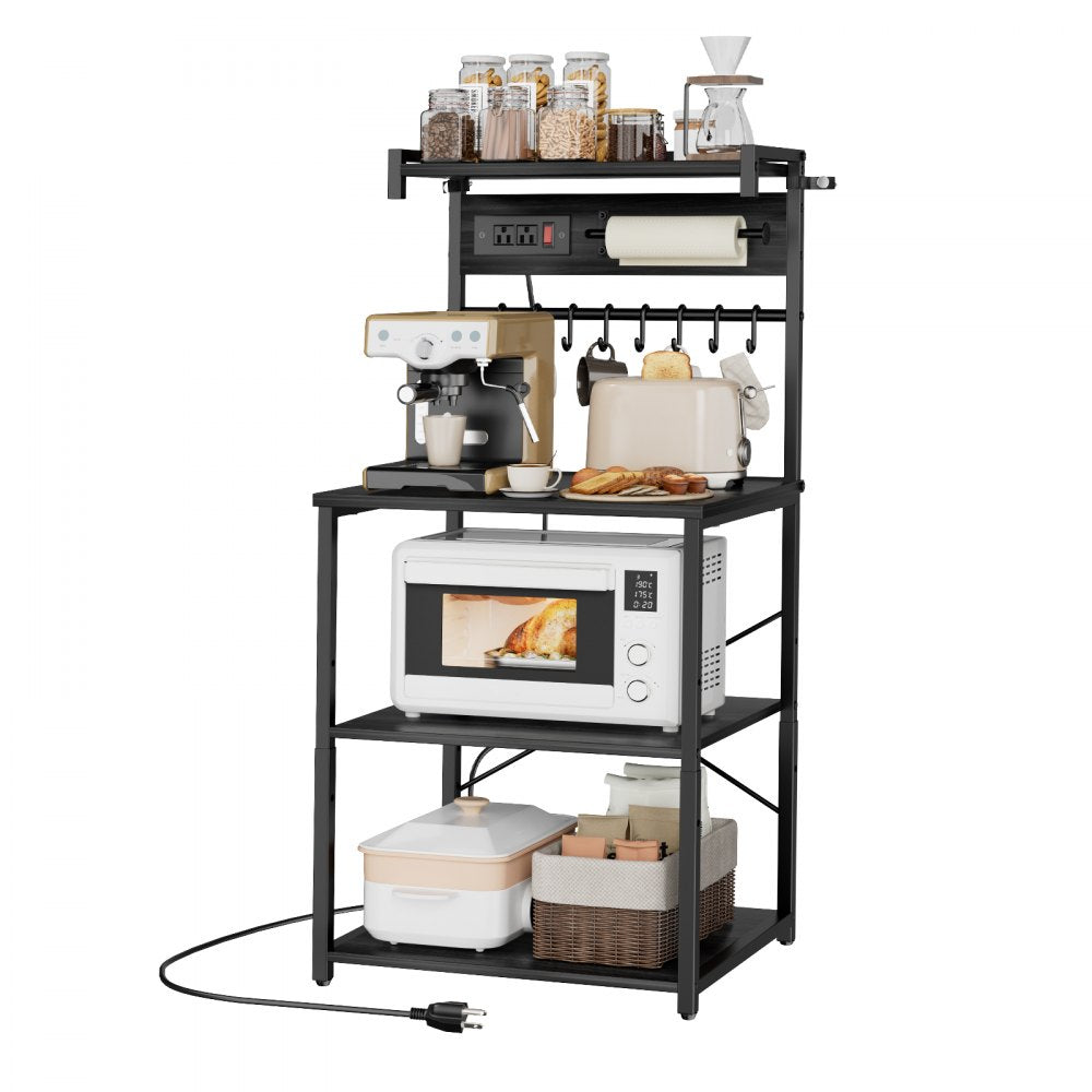 VEVOR Kitchen Bakers Rack, 4.6ft Power Cable Bakers Rack with Power Outlet, Kitchen Stand with X-Shaped Support Bar, 8