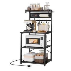 VEVOR Kitchen Bakers Rack, 4.6ft Power Cable Bakers Rack with Power Outlet, Kitchen Stand with X-Shaped Support Bar, 8
