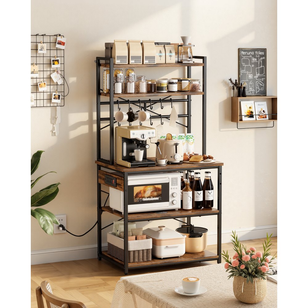 VEVOR Kitchen Bakers Rack, 5 ft Power Cable Bakers Rack with Power Outlet, Kitchen Stand with X-Shaped Support Bar, 12