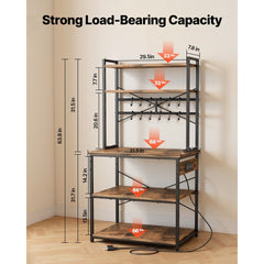 VEVOR Kitchen Bakers Rack, 5 ft Power Cable Bakers Rack with Power Outlet, Kitchen Stand with X-Shaped Support Bar, 12