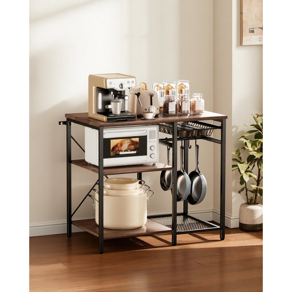 VEVOR Kitchen Bakers Rack, 35.4 inch Width Bakers Rack, Kitchen Stand with X-Shaped Support Bar, 5 S-Shaped Hooks