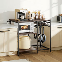 VEVOR Kitchen Bakers Rack, 35.4 inch Width Bakers Rack, Kitchen Stand with X-Shaped Support Bar, 5 S-Shaped Hooks