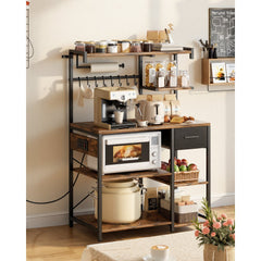VEVOR Kitchen Bakers Rack, 4.6ft Power Cable Bakers Rack with Power Outlet, Kitchen Stand with X-Shaped Support Bar, 8