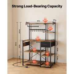 VEVOR Kitchen Bakers Rack, 4.6ft Power Cable Bakers Rack with Power Outlet, Kitchen Stand with X-Shaped Support Bar, 8