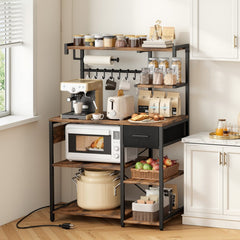 VEVOR Kitchen Bakers Rack, 4.6ft Power Cable Bakers Rack with Power Outlet, Kitchen Stand with X-Shaped Support Bar, 8