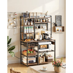 VEVOR Kitchen Bakers Rack, 5 ft Power Cable Bakers Rack with Power Outlet, Kitchen Stand with X-Shaped Support Bar, 10