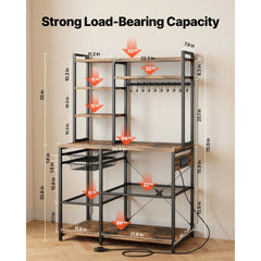 VEVOR Kitchen Bakers Rack, 5 ft Power Cable Bakers Rack with Power Outlet, Kitchen Stand with X-Shaped Support Bar, 10