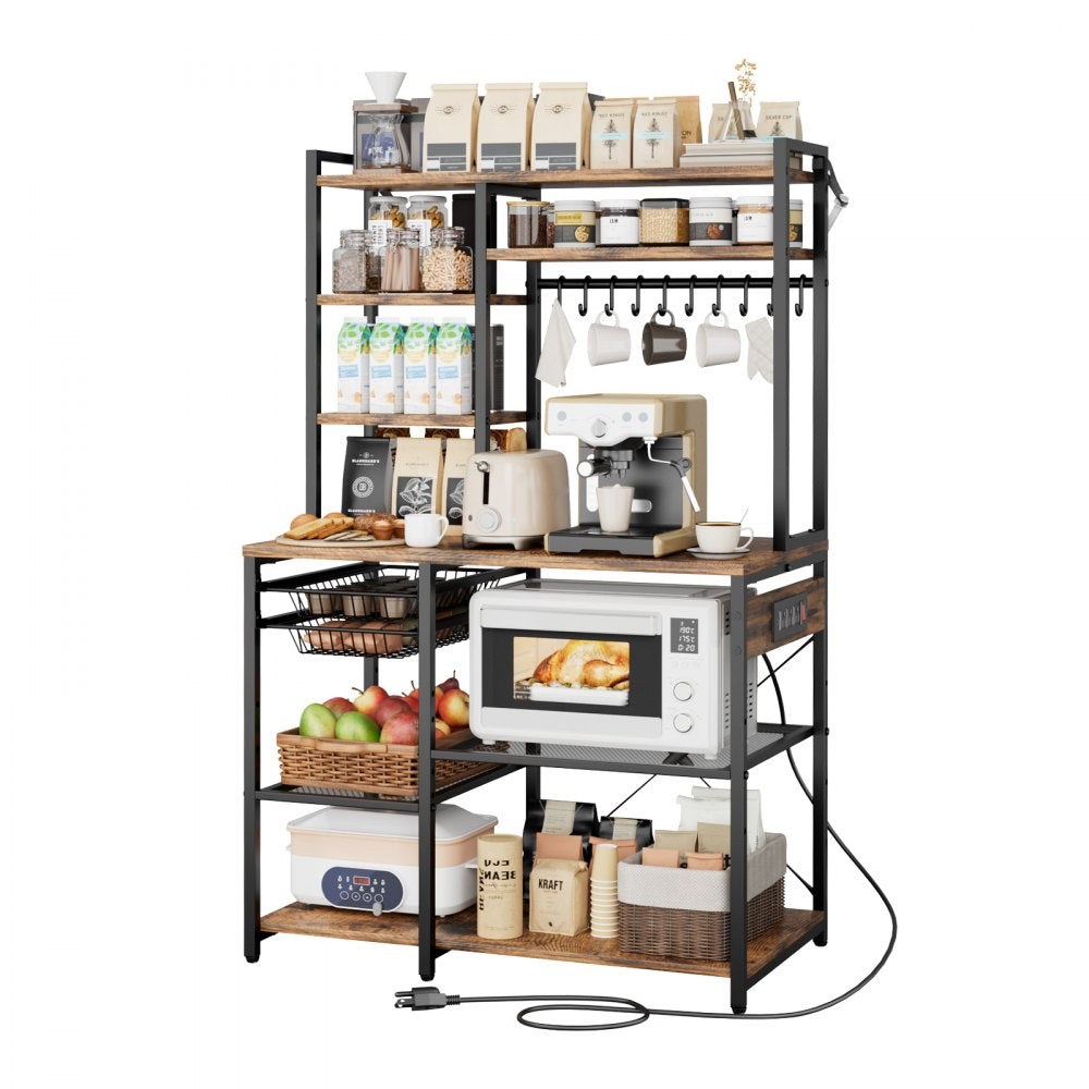 VEVOR Kitchen Bakers Rack, 5 ft Power Cable Bakers Rack with Power Outlet, Kitchen Stand with X-Shaped Support Bar, 10