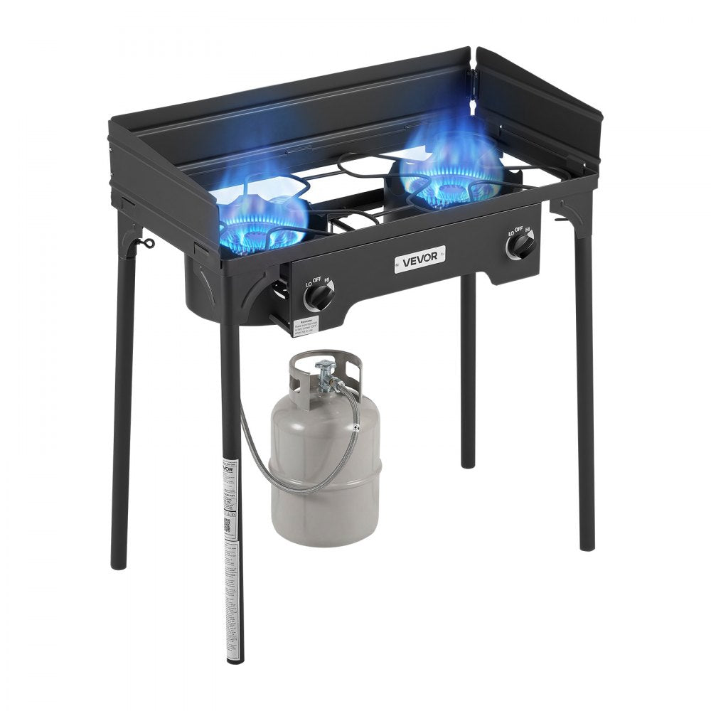 VEVOR 2 Burner Outdoor Propane Gas Stove, 150,000 BTU Propane LPG Gas Camping Stove, Heavy Duty Carbon Steel Outdoor