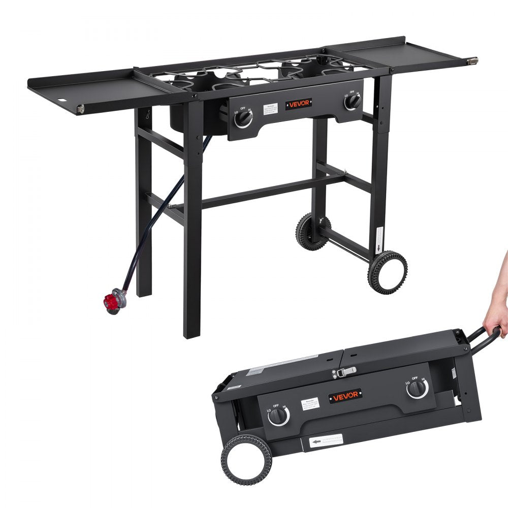 VEVOR 2 Burner Outdoor Propane Gas Stove, 150,000 BTU Propane LPG Gas Camping Stove, Foldable Heavy-duty Carbon Steel