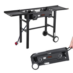 VEVOR 2 Burner Outdoor Propane Gas Stove, 150,000 BTU Propane LPG Gas Camping Stove, Foldable Heavy-duty Carbon Steel