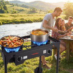VEVOR 2 Burner Outdoor Propane Gas Stove, 150,000 BTU Propane LPG Gas Camping Stove, Heavy-duty Carbon Steel Outdoor