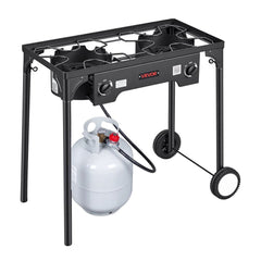 VEVOR 2 Burner Outdoor Propane Gas Stove, 150,000 BTU Propane LPG Gas Camping Stove, Heavy-duty Carbon Steel Outdoor