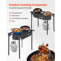 VEVOR 3 Burner Outdoor Propane Gas Stove, 225,000 BTU Propane LPG Gas Camping Stove, Heavy-duty Carbon Steel Outdoor
