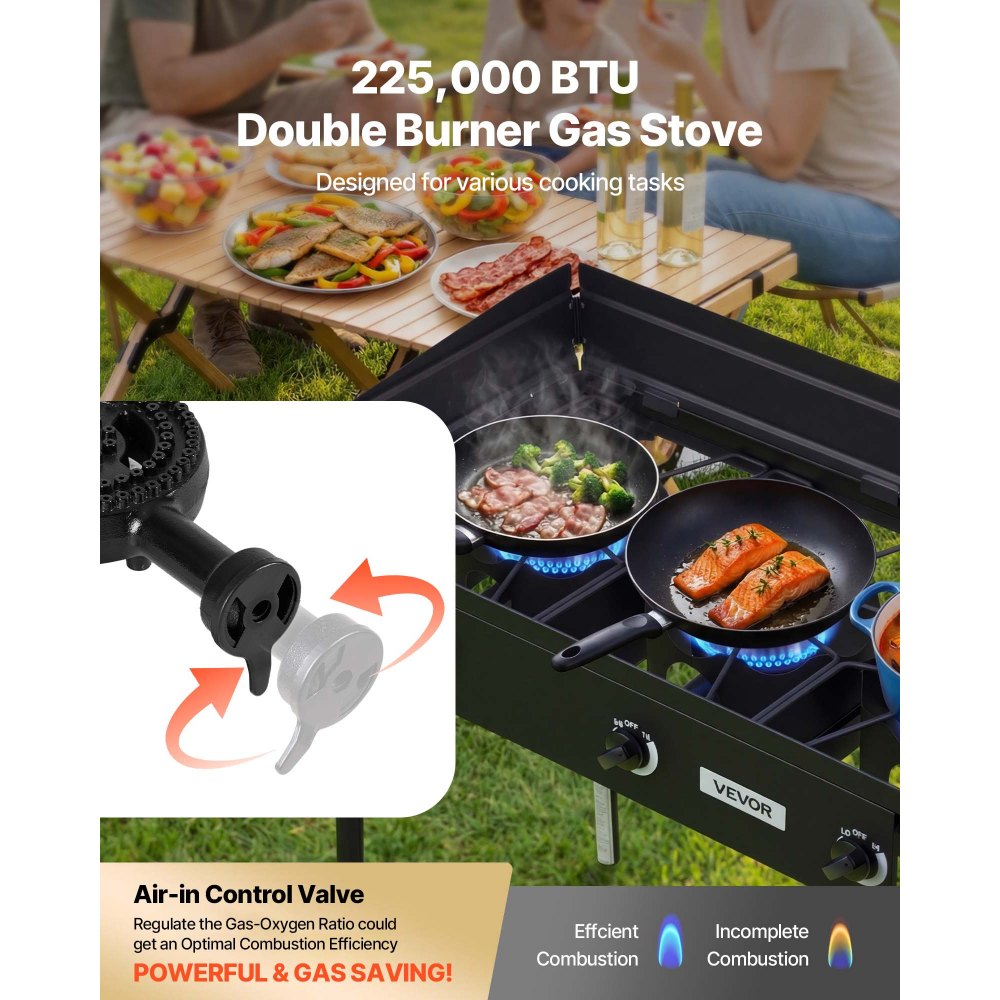 VEVOR 3 Burner Outdoor Propane Gas Stove, 225,000 BTU Propane LPG Gas Camping Stove, Heavy-duty Carbon Steel Outdoor