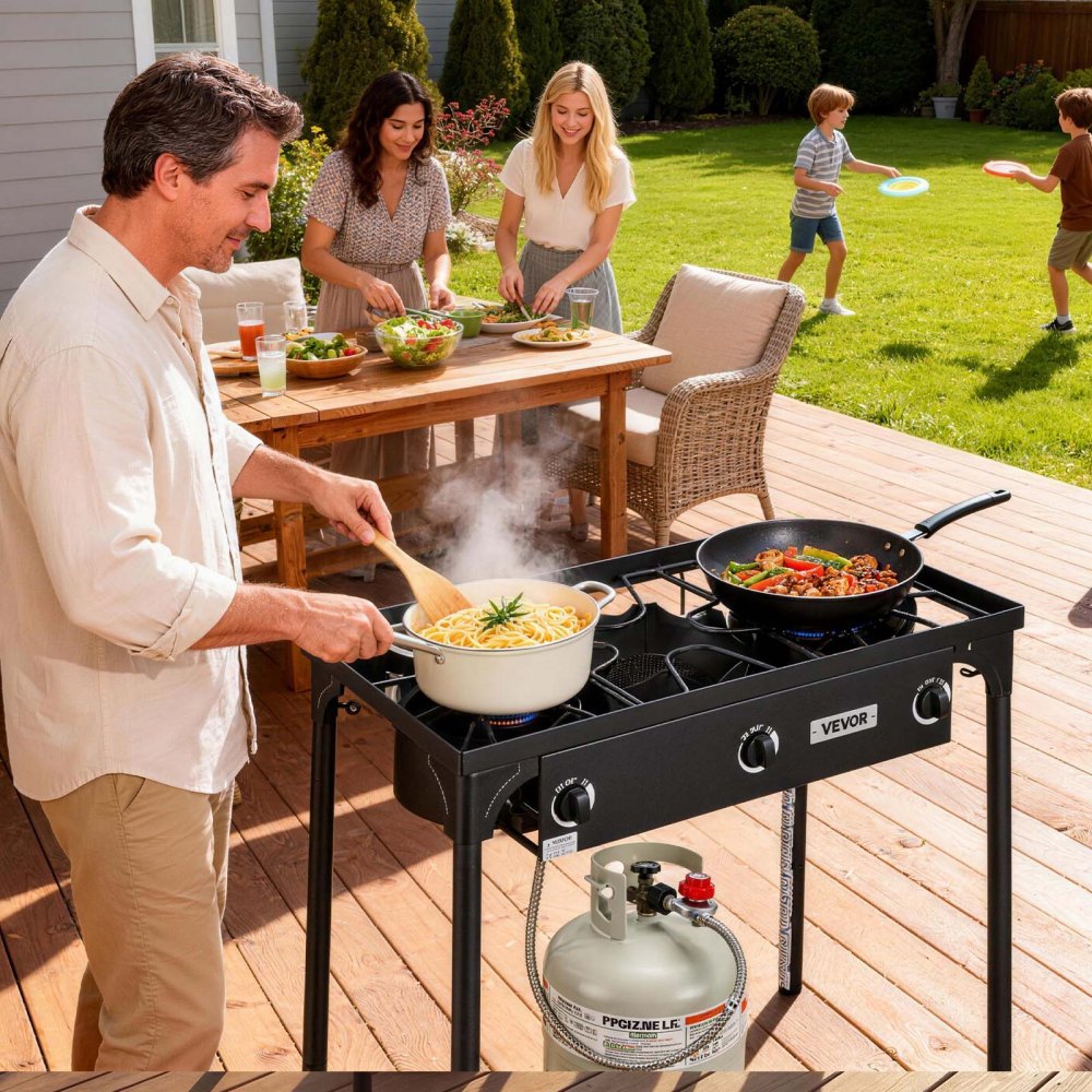 VEVOR 3 Burner Outdoor Propane Gas Stove, 225,000 BTU Propane LPG Gas Camping Stove, Heavy-duty Carbon Steel Outdoor