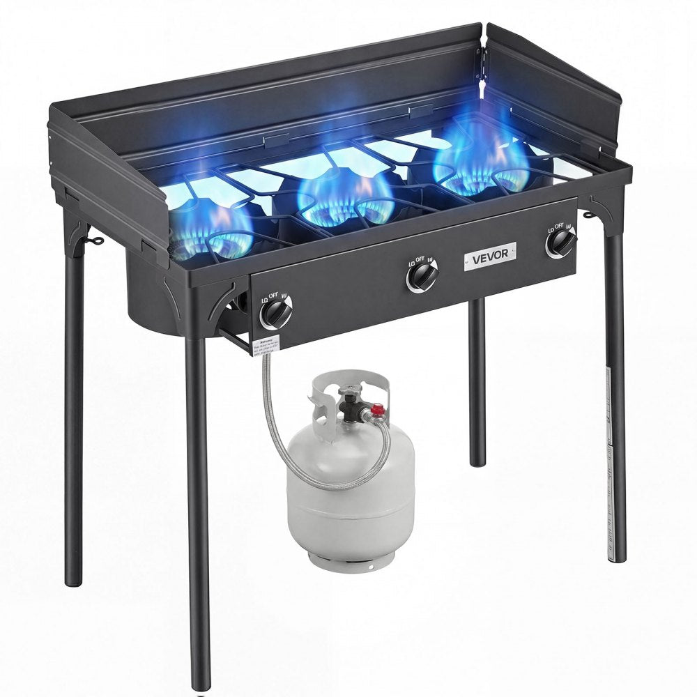 VEVOR 3 Burner Outdoor Propane Gas Stove, 225,000 BTU Propane LPG Gas Camping Stove, Heavy-duty Carbon Steel Outdoor