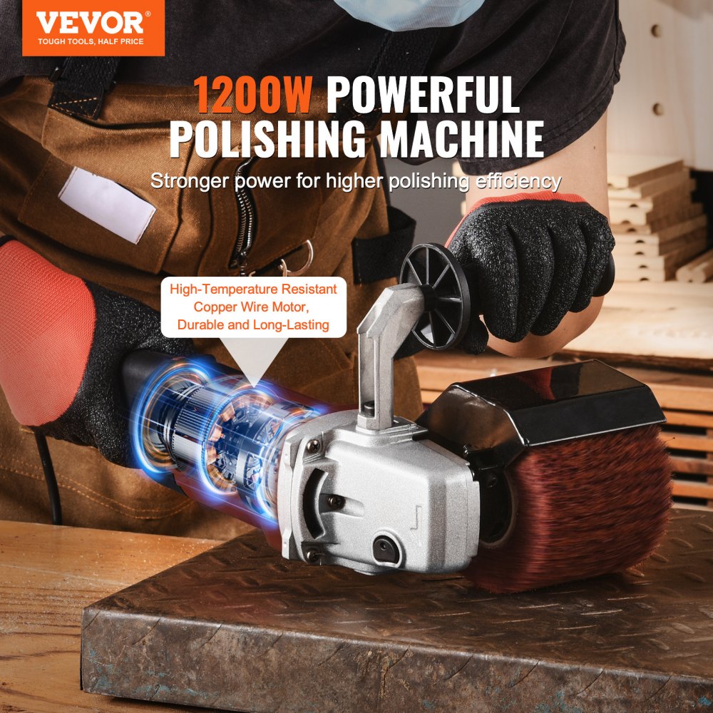 VEVOR Burnishing Polishing Machine, 1200W 6 Variable Speed Surface Conditioning Tool, Handheld Electric Metal