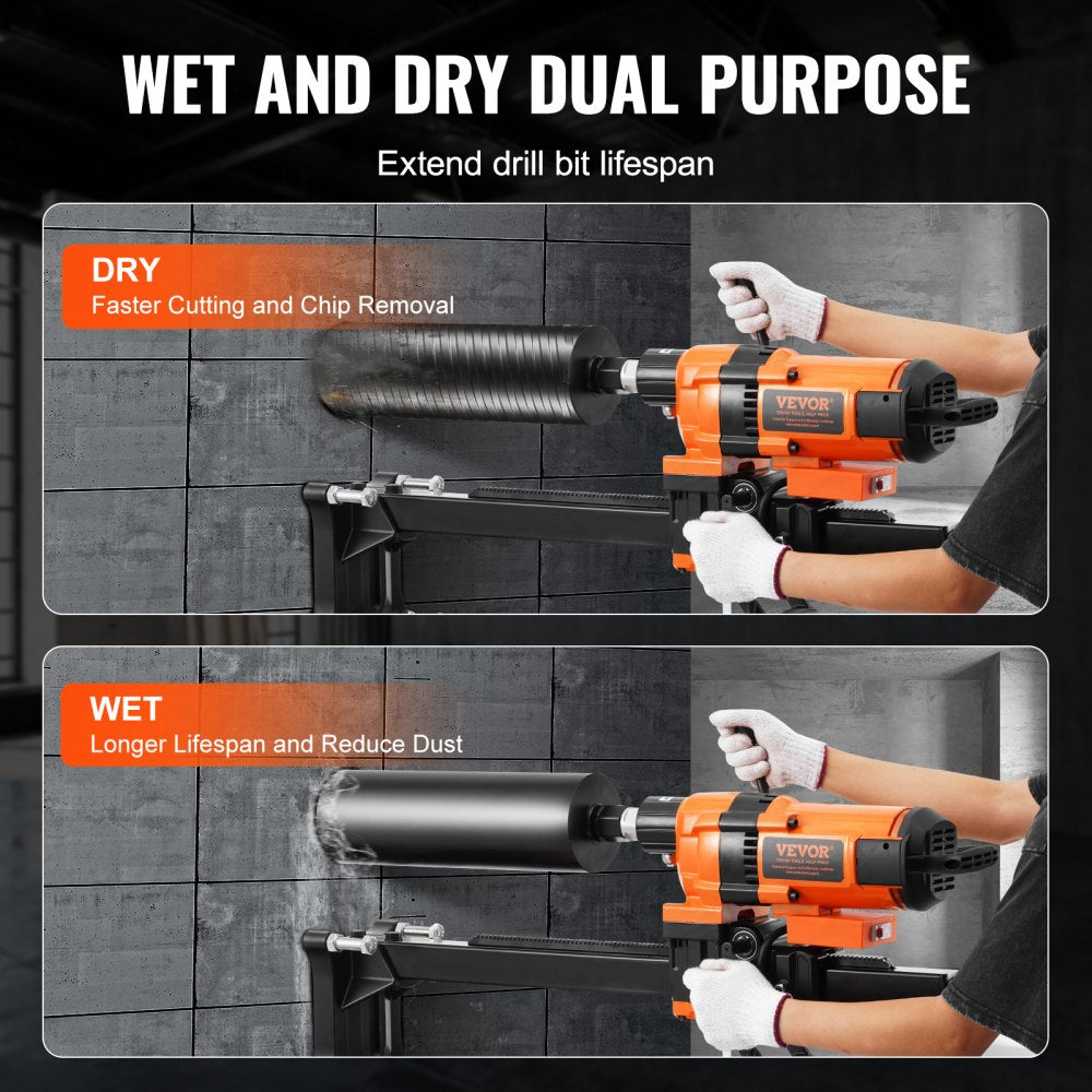 VEVOR Core Drill Machine, 0.8-11.8in Drilling Diameter Diamond Core Drill Rig with Stand and Core Drill Bit, 3500W