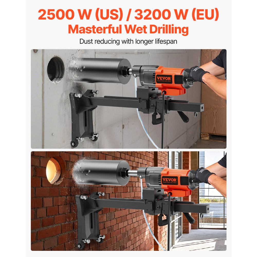 VEVOR Diamond Core Drilling Machine, 10in Wet Concrete Core Drill Rig with Stand Wheels, 750RPM Speed & 1-1/4" Thread &