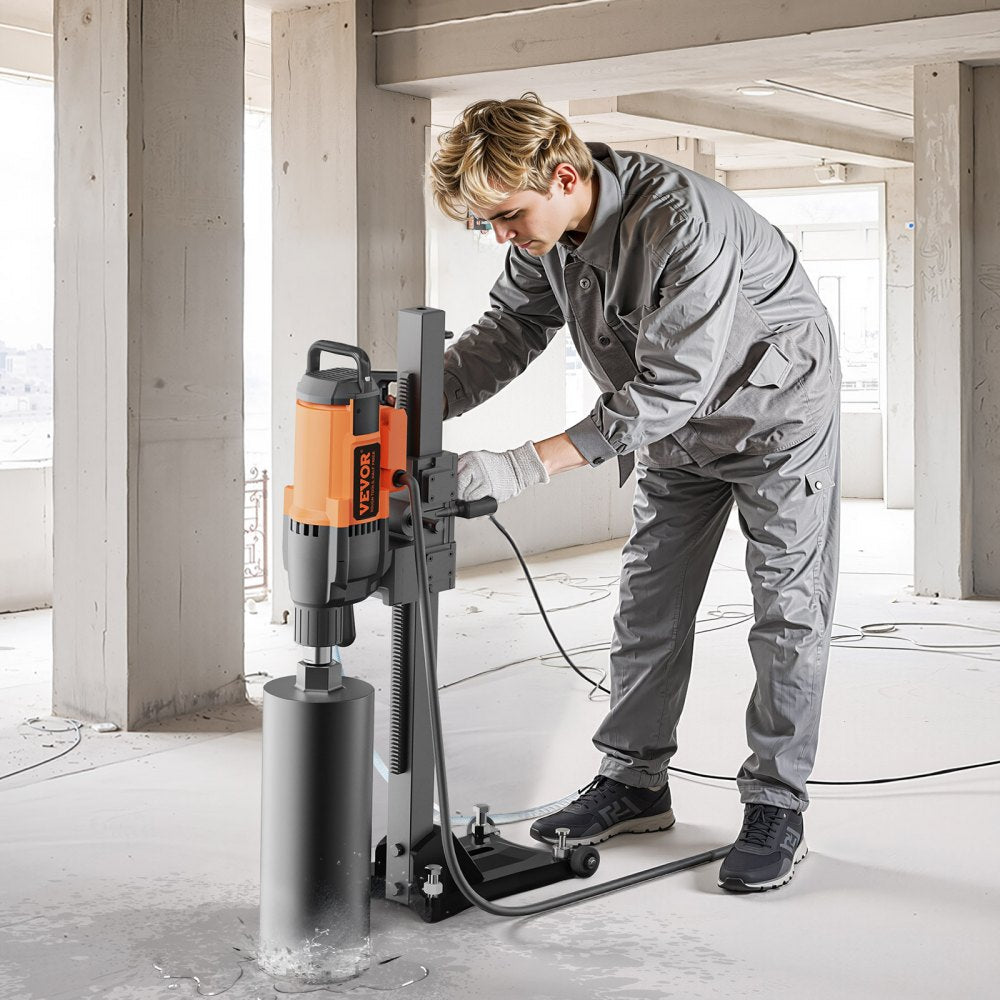 VEVOR Diamond Core Drilling Machine, 10in Wet Concrete Core Drill Rig with Stand Wheels, 750RPM Speed & 1-1/4" Thread &
