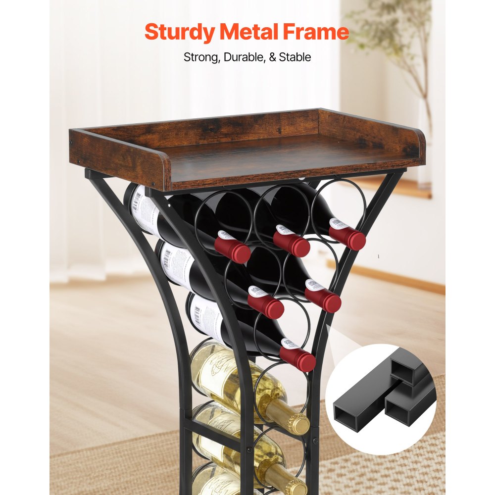 VEVOR 15 Bottle Wine Rack, Freestanding Floor Wine Holder Stand Liquor Cabinet with Wood Tabletop, Easy Assembly Floor
