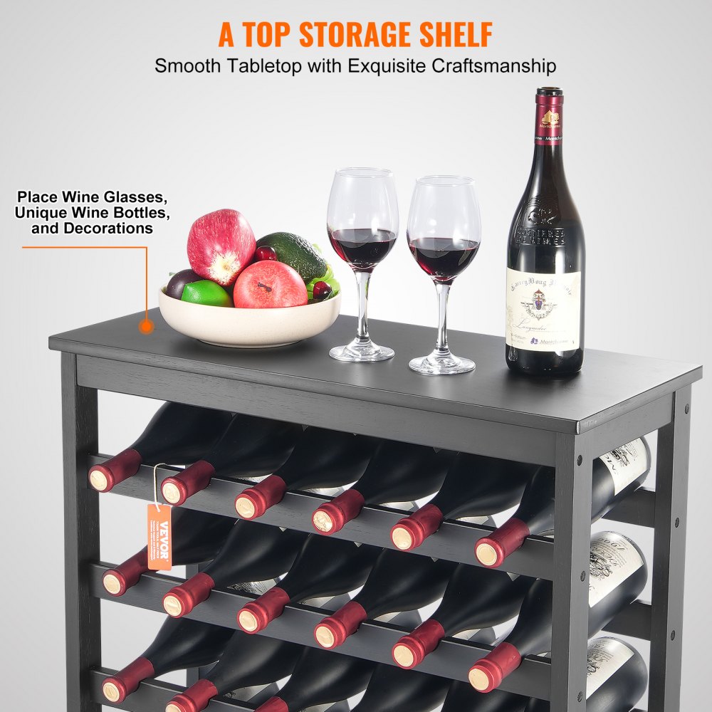 VEVOR 42 Bottle Modular Wine Rack, 7-Tier Solid Bamboo Wood Storage Racks with Table Top, Floor Freestanding Wines