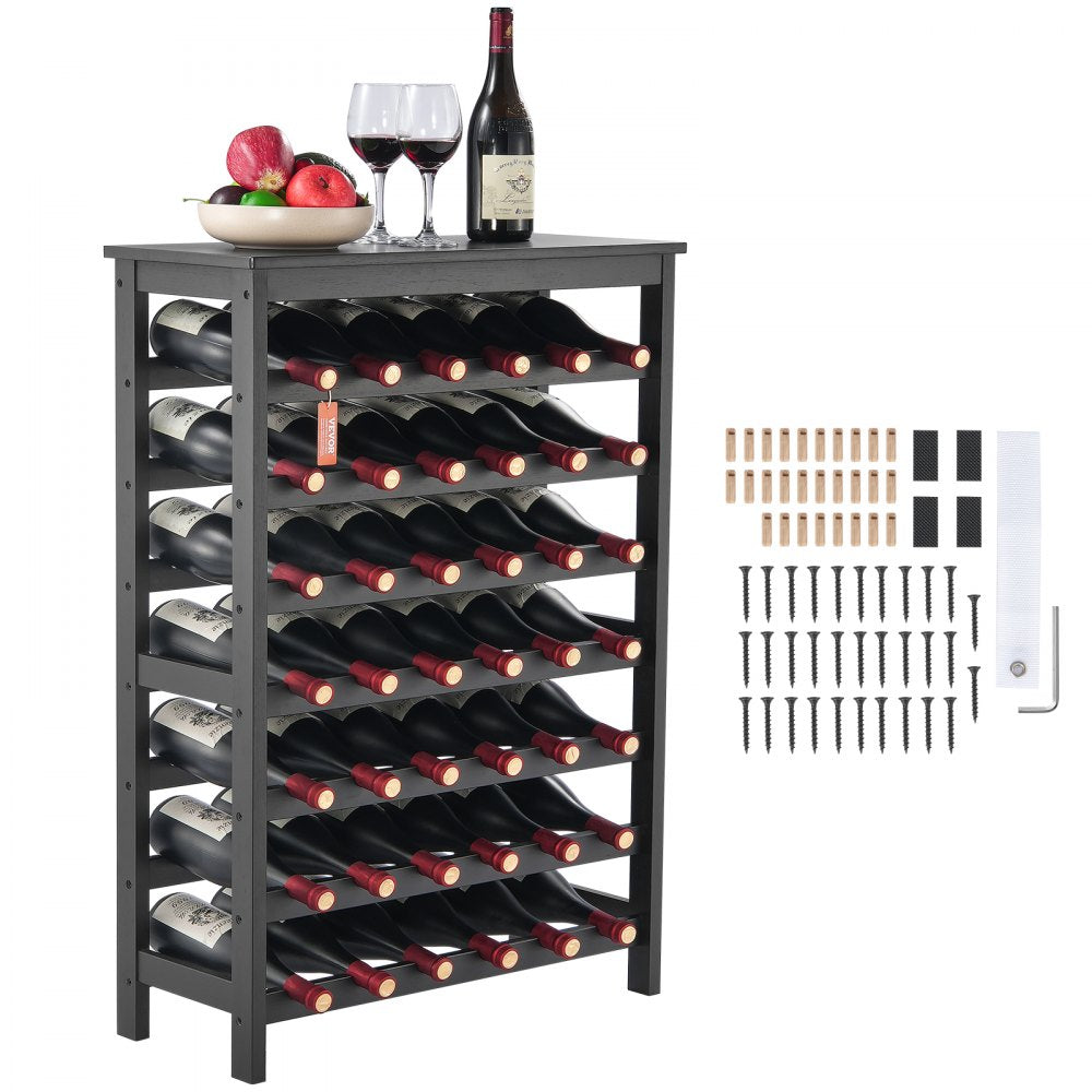VEVOR 42 Bottle Modular Wine Rack, 7-Tier Solid Bamboo Wood Storage Racks with Table Top, Floor Freestanding Wines